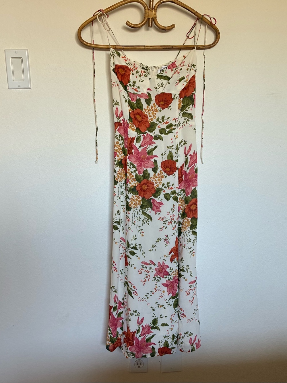 Floral Slip Maxi Dress in White with Pink & Orange Blooms